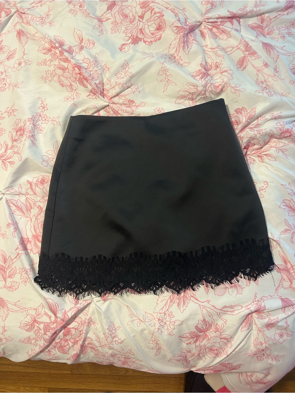 Zara Black Mini Skirt with Lace Hem